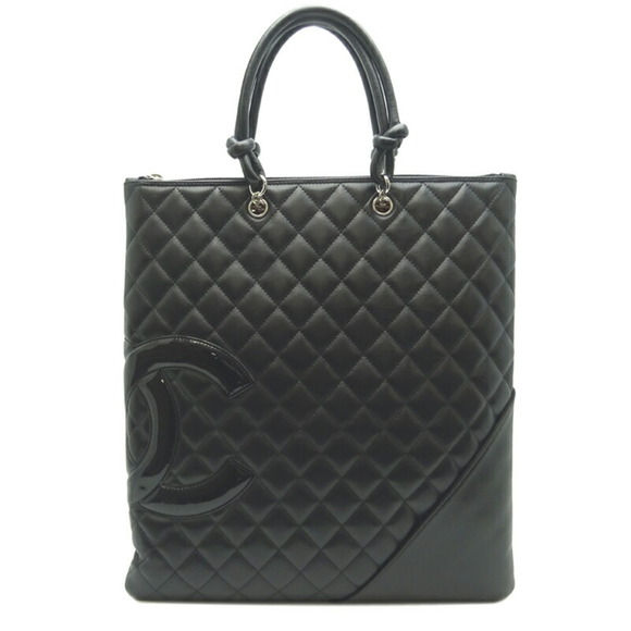 CHANEL 25S CAMBON LIGNE TOTE BAG 30 IN BLACK LAMBSKIN
